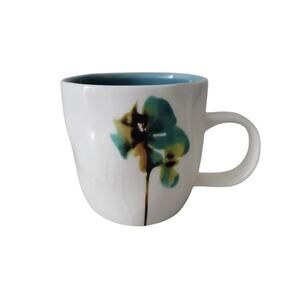 Starbucks Floral Porcelain Mug Ivory Blue 2009 Coffee Tea Cup Collectible 12 oz